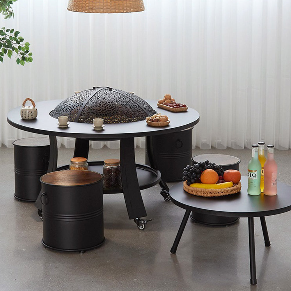 Movable tea table set with wheels and round chairs for versatile use