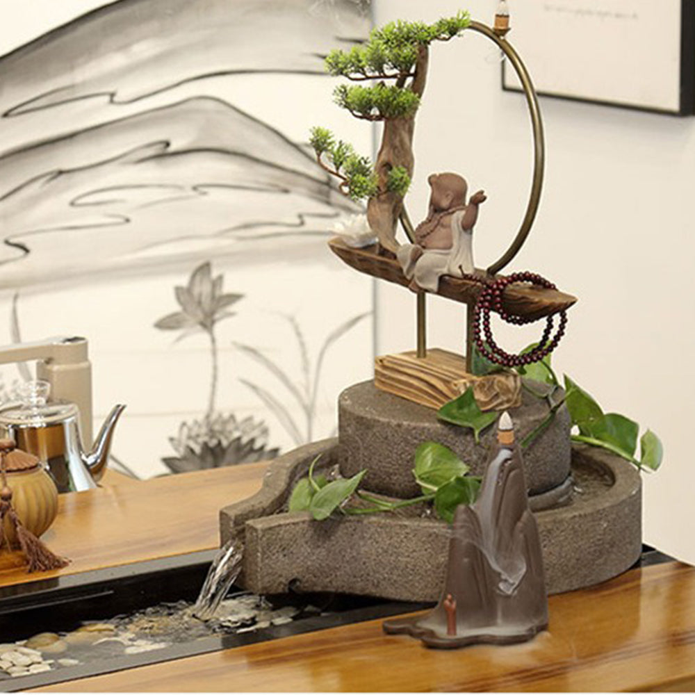 Hand-polished solid wood tea table with natural stone accents for tea ceremonies