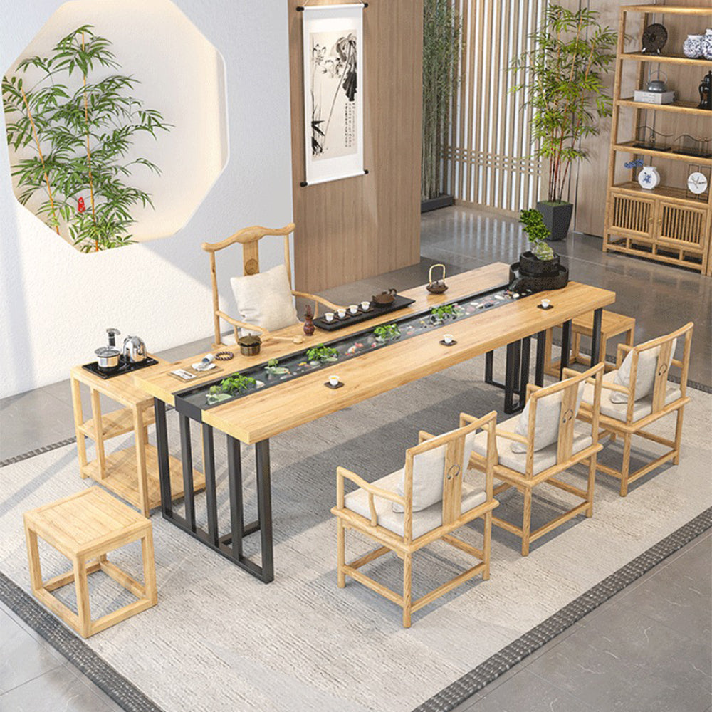 Close-up of the water feature and fish pond on a luxury Chinese tea table