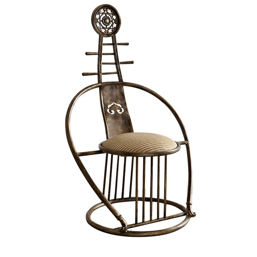 Close-up of handcrafted Chinese pipa tea table with iron legs for sale, showcasing detailed woodwork and traditional aesthetic