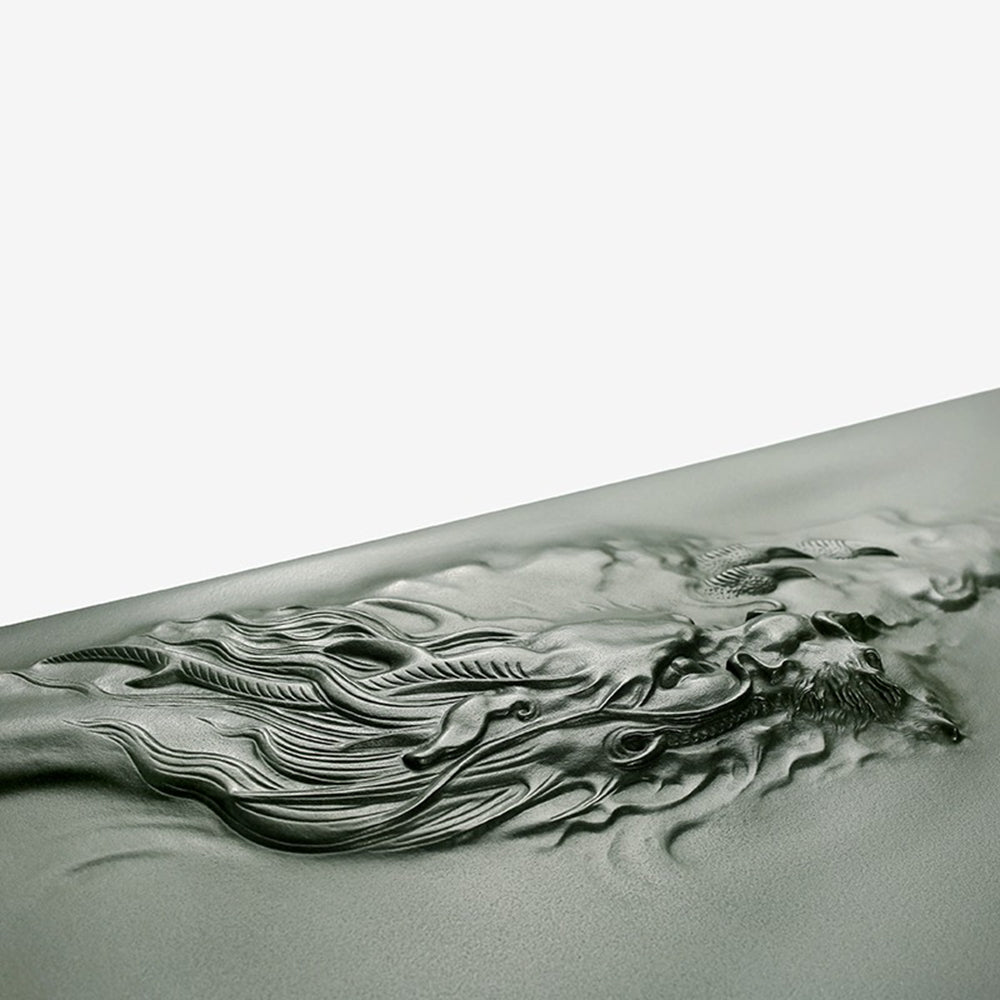 Side angle showcasing the smooth drainage outlet and elegant design of the stone tea tray