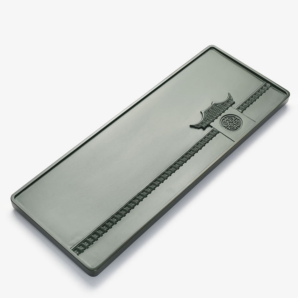 Tianluo Green stone tea tray from above, highlighting its intricate carvings.