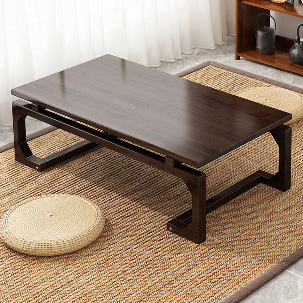 Close-up of bamboo low sitting coffee table with storage compartments