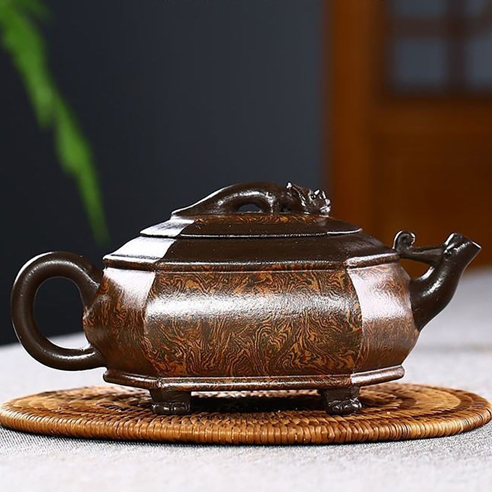 Close-up of Artisan Chilong Dragon Motif Teapot showcasing intricate details and craftsmanship.