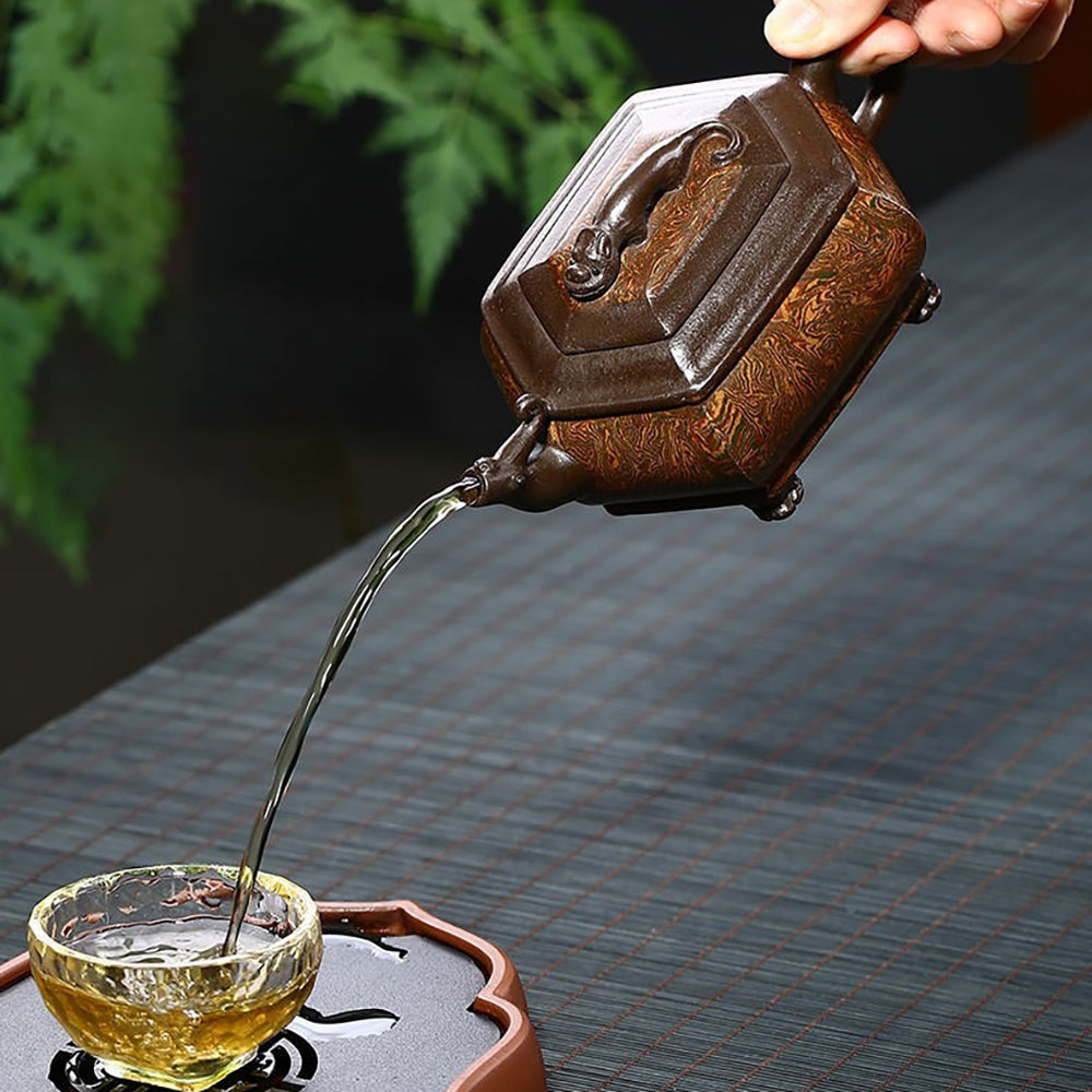 Close-up of Artisan Chilong Dragon Motif Teapot showcasing intricate details and craftsmanship.