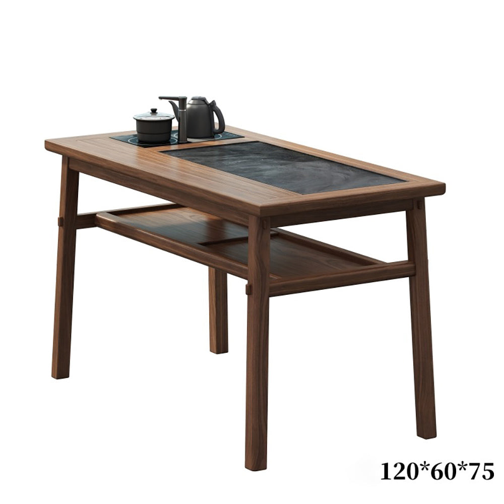 Living room scene featuring the elegant tea table with tea set and chairs