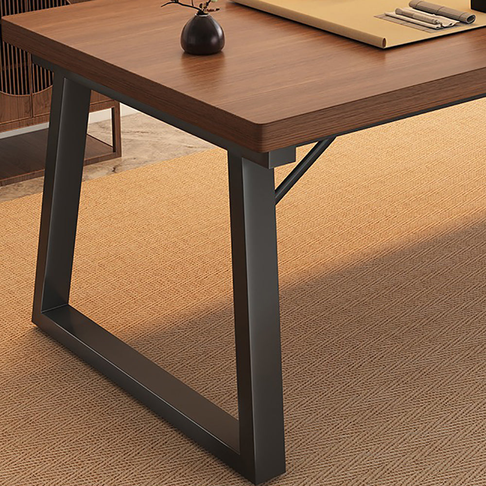 Close-up of the tabletop surface and steel legs, highlighting texture and craftsmanship