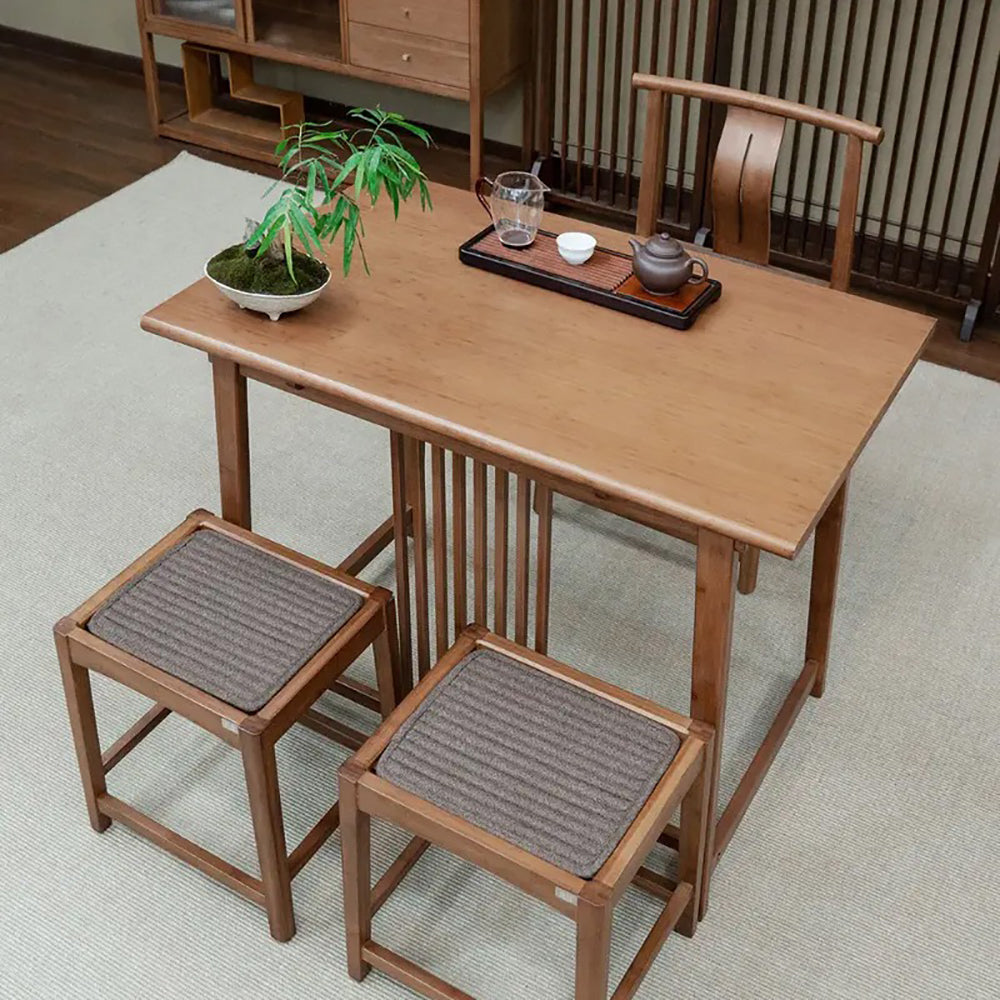 Close-up of the bamboo tea tables smooth surface and rounded edges