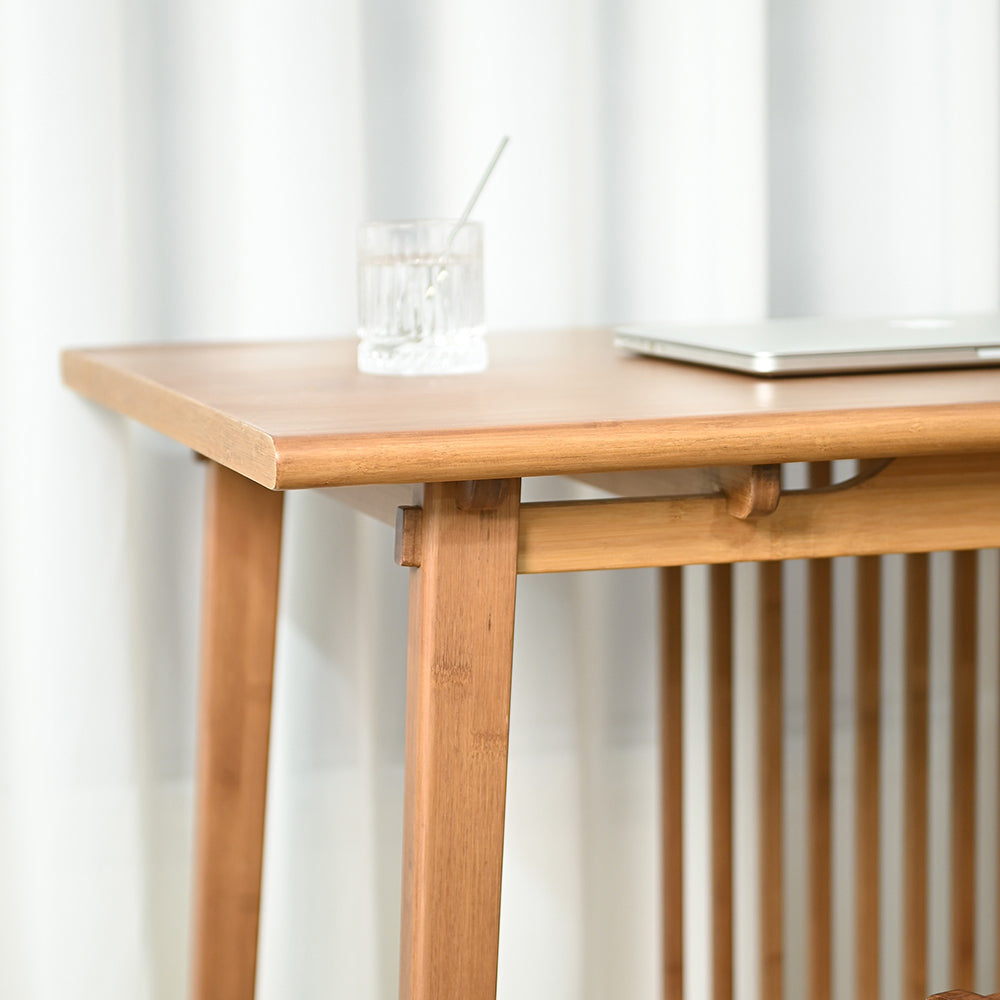 Close-up of the bamboo tea tables smooth surface and rounded edges