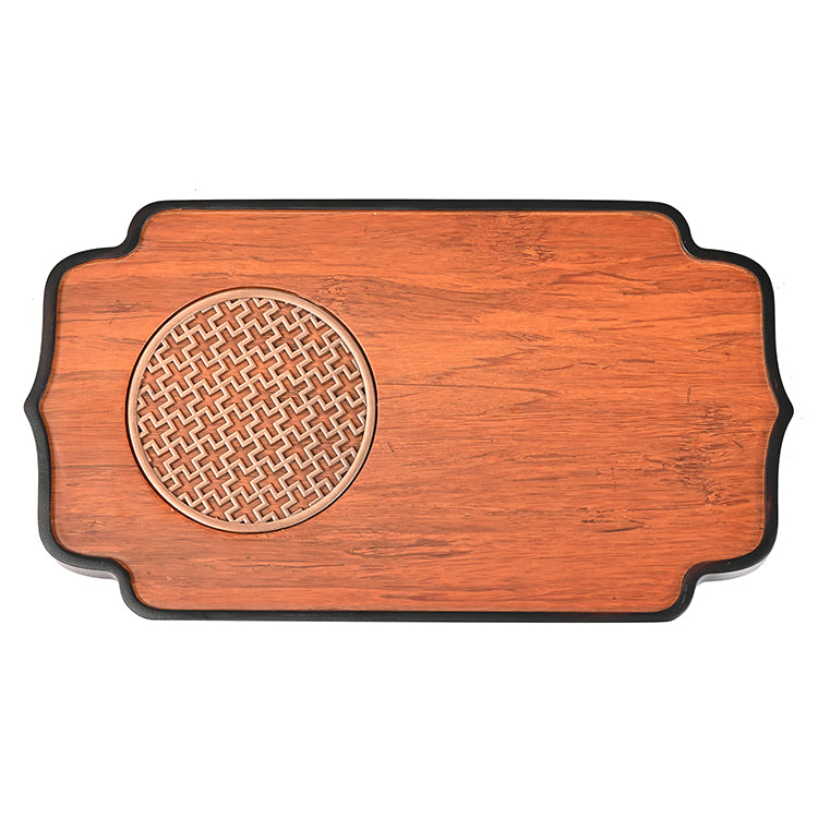 Bamboo and metal tea tray showcasing artistic hollow window pattern