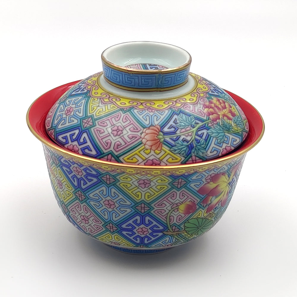 Close-up of enamel colors on decorative Gaiwan for home use