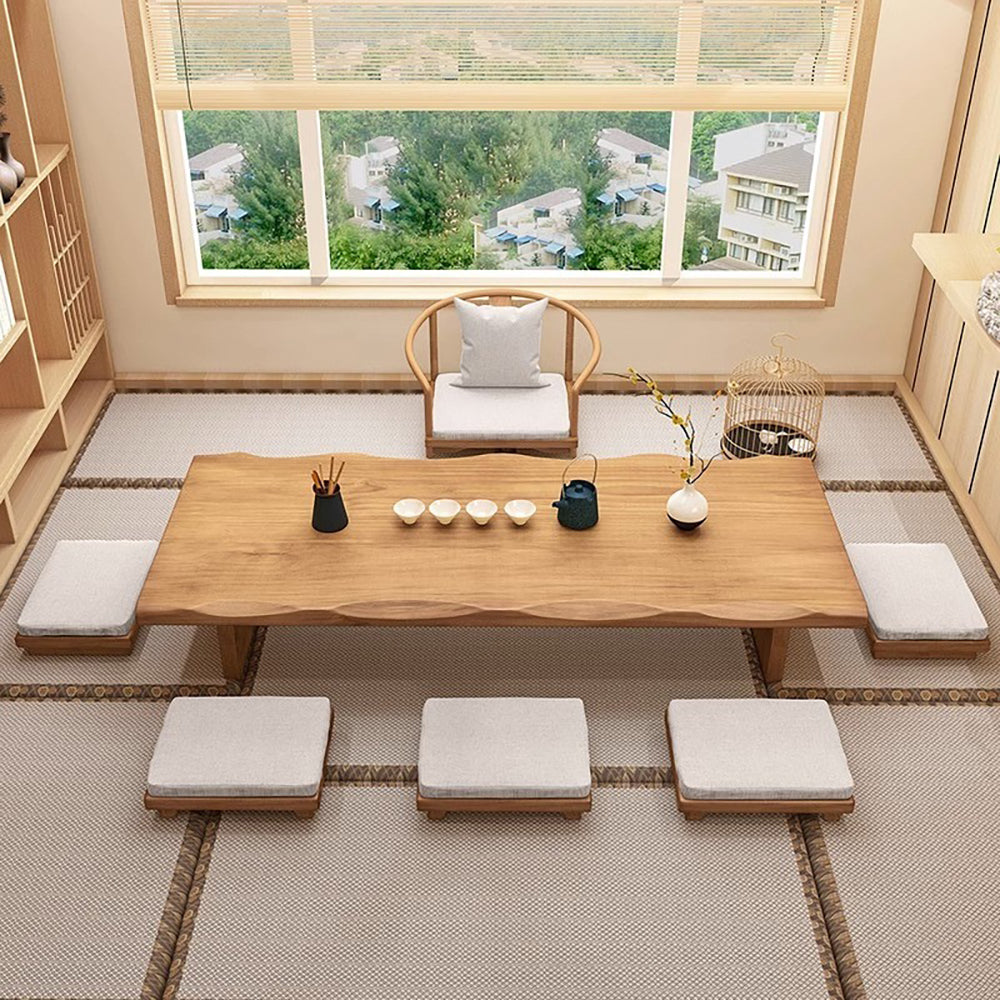 Comfortable cushion detail on the affordable pine wood low table set.