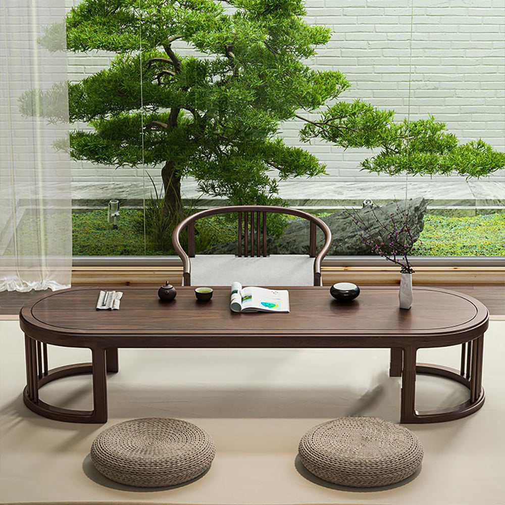 Handcrafted low tea table set in natural wood for cozy living spaces
