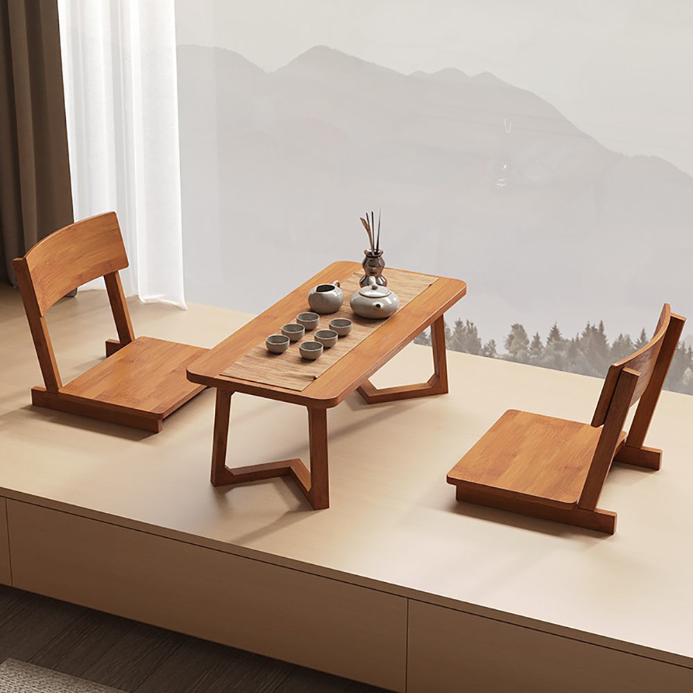 Elegant Japanese bamboo tea table set with ergonomic chairs, perfect for small spaces.
