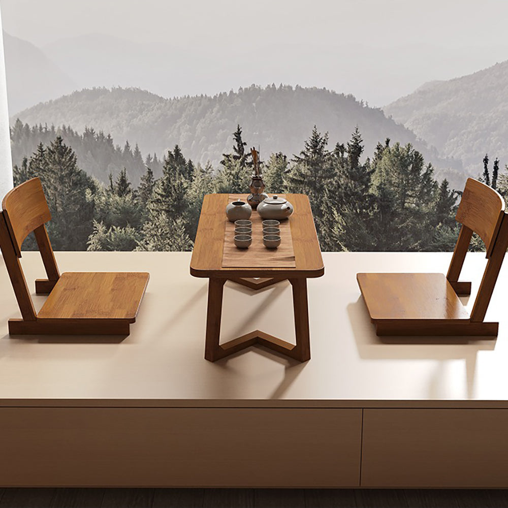 Elegant Japanese bamboo tea table set with ergonomic chairs, perfect for small spaces.