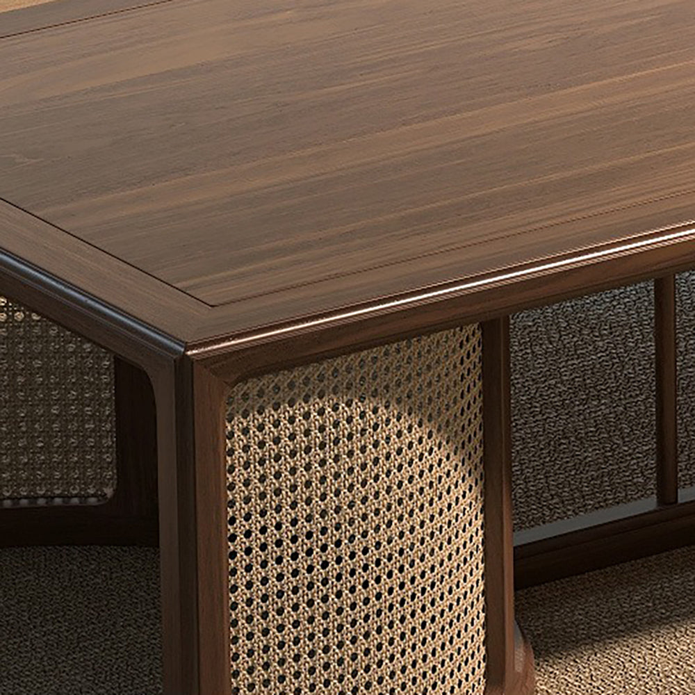 Elegant black walnut Japanese tea table showcasing intricate wood grain and smooth finish.