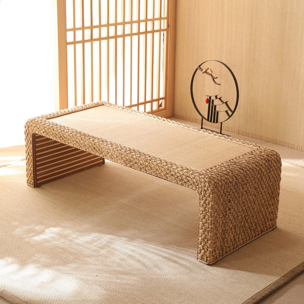 Close-up of the smooth rattan mat on the Eco-Friendly Tea Table.
