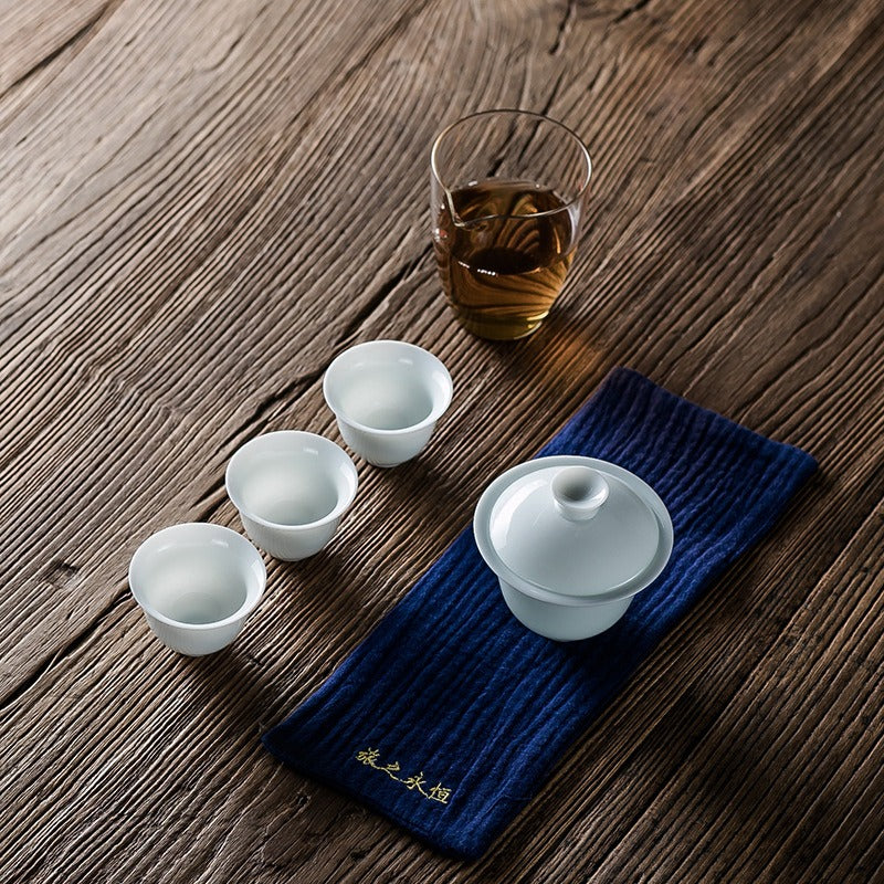 Elegant Porcelain Gaiwan Travel Tea Set showing the gaiwan and cups