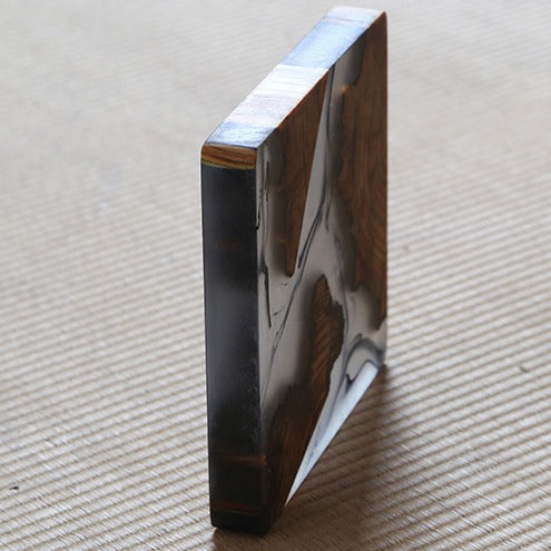 Tea coaster with natural pine and resin, perfect for coffee tables