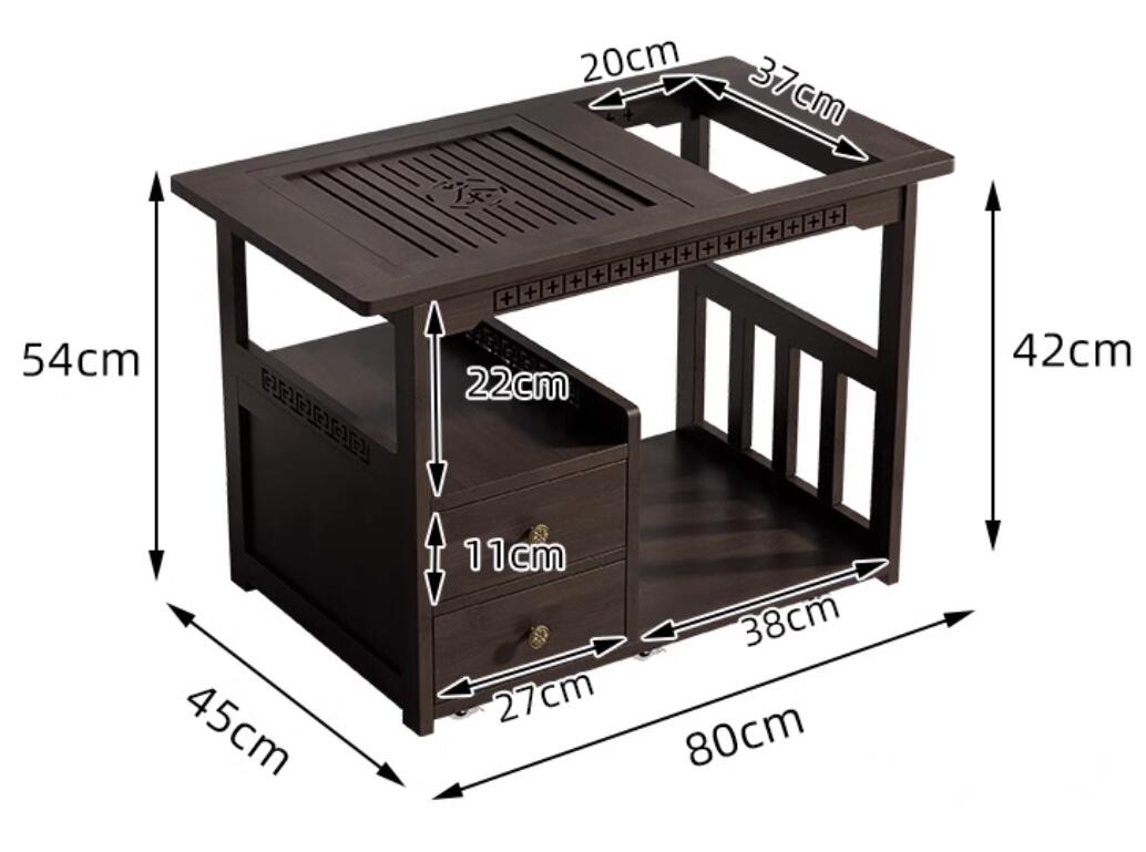 Multi-functional tea cart with built-in tea tray and storage for easy tea ceremony setup