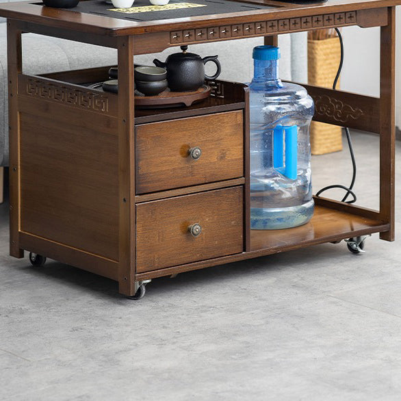 Bamboo tea table with wheels in a cozy tea room environment