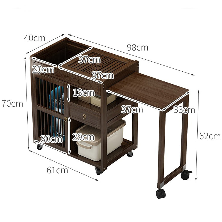A beautifully set tea cart with a complete tea set, demonstrating its functionality.