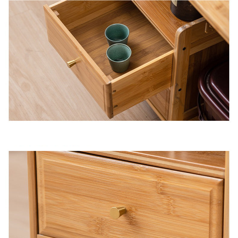 Versatile bamboo tea cart with heating function in a cozy tea setup.