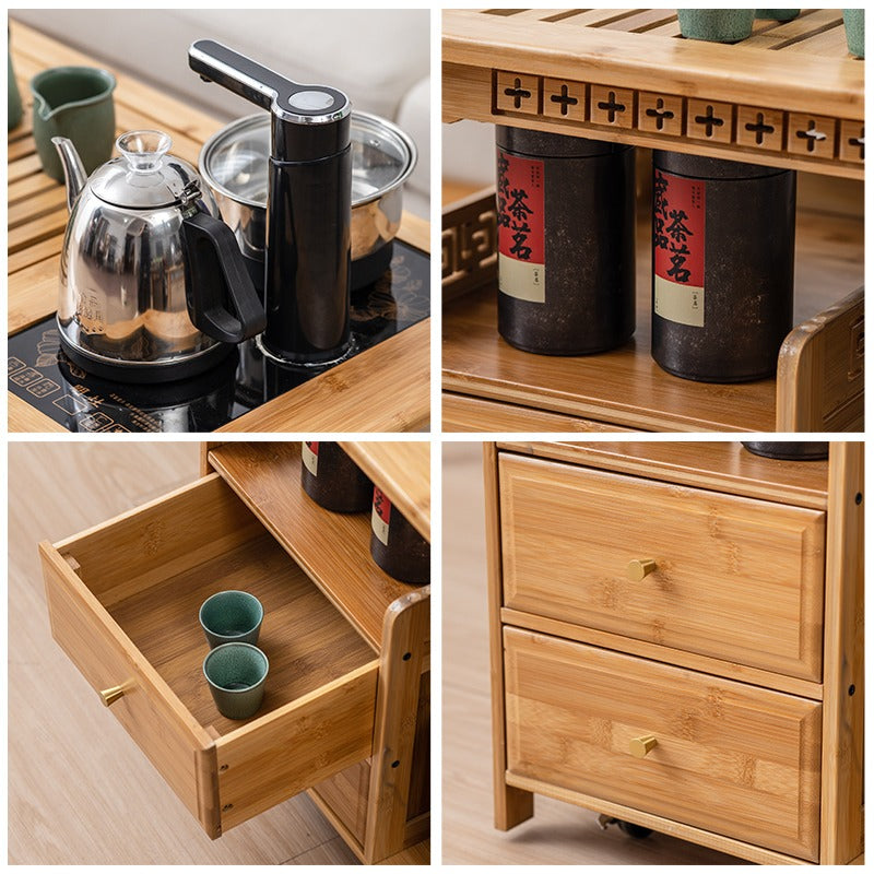 Water heater tea table in use, demonstrating its practicality for tea preparation.