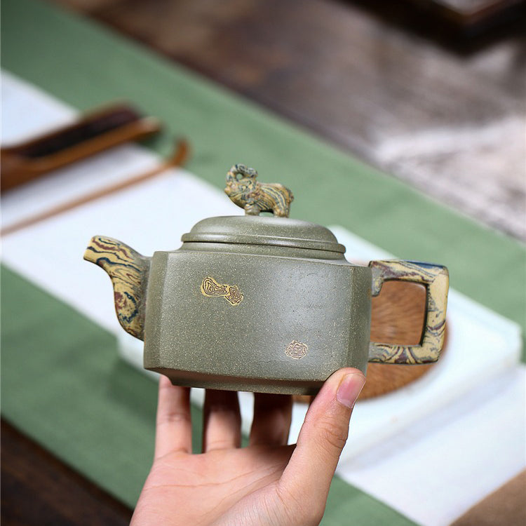 Tea pouring from Yixing clay teapot into cup, highlighting craftsmanship and aroma
