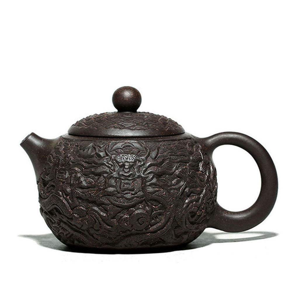 Yixing Black Clay Dragon Teapot showcasing detailed dragon motif for tea enthusiasts
