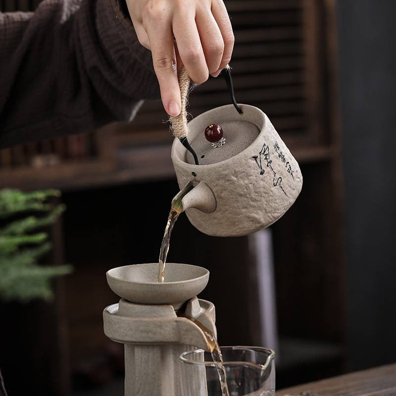 Close-up of the Japanese Zen Stone Style Teapot, focusing on its porcelain craftsmanship.