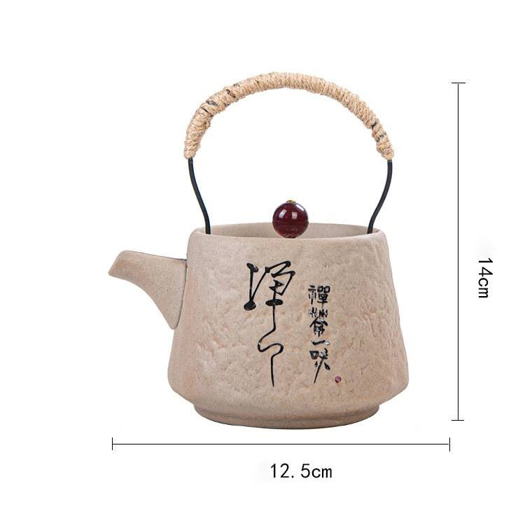 Elegant Japanese Zen Stone Style Teapot from a side angle, highlighting its intricate pattern.