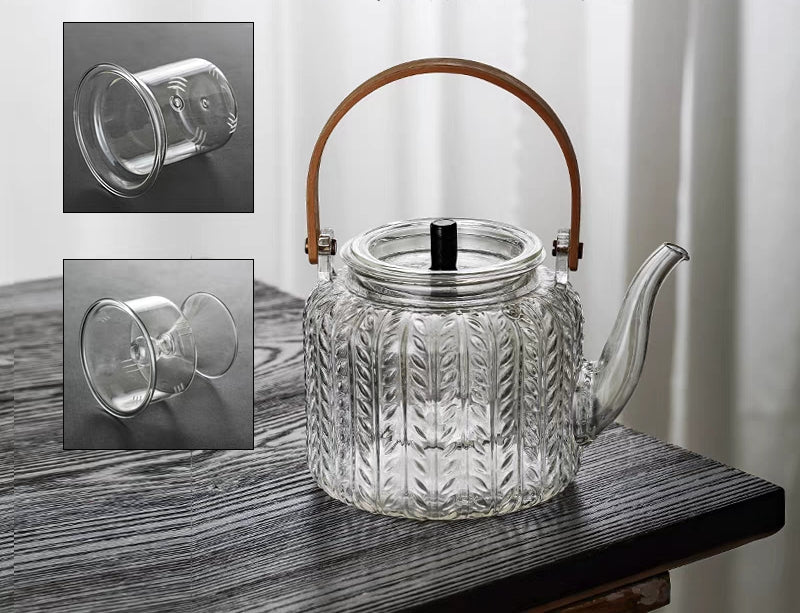Elegant design of the heat-resistant glass teapot perfect for serving tea.