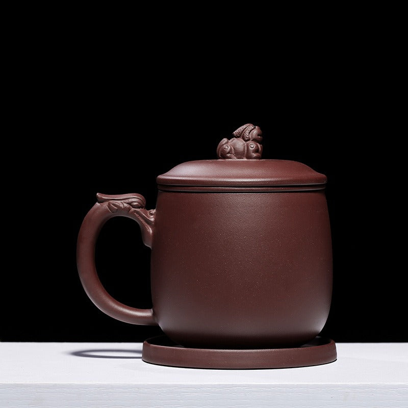 Tea brewing with purple clay tea cup, demonstrating its heat resistance and aesthetic appeal