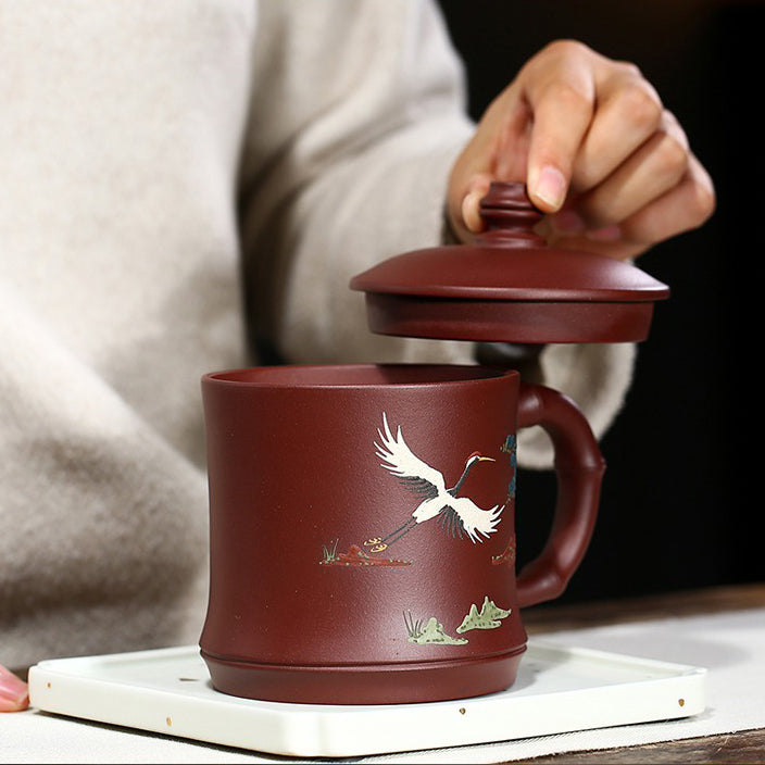 Close-up of interior and rim to show clay finish and steaming oolong tea infusion