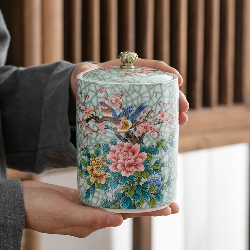 Tea caddy with loose leaf tea inside, highlighting airtight seal and stylish appearance