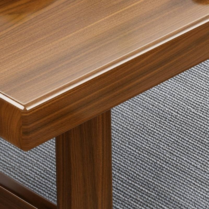 Close-up view of handcrafted douglas fir wood gongfu tea table with detailed carvings