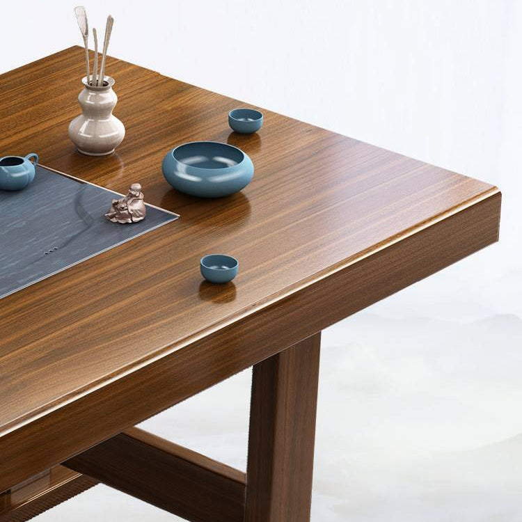Side angle showing the sturdy construction and thick desktop of the gongfu tea table