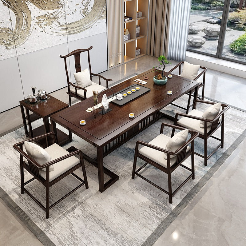 Elegant red sandalwood tea table set showcasing a smooth surface and intricate design.