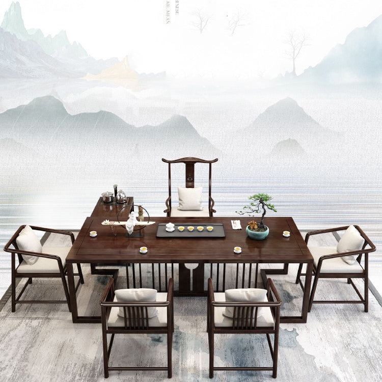 Close-up view of the stone tea tray included with the red sandalwood tea table set.