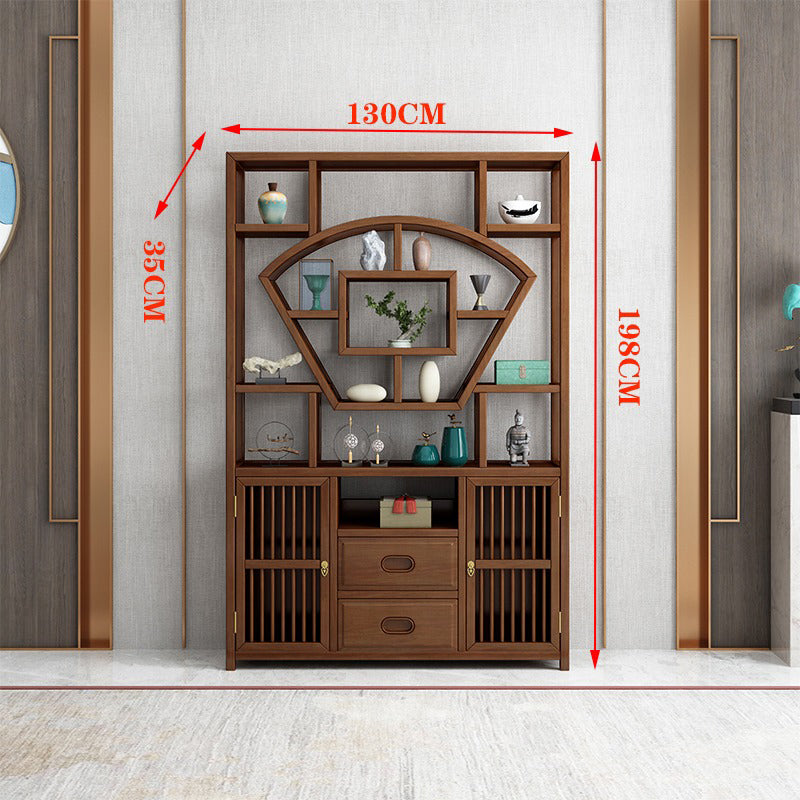 Side angle of the waterproof curio cabinet highlighting its sturdy structure and storage drawers