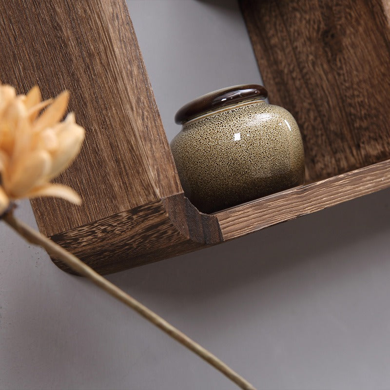 Close-up of wooden cabinet with multiple compartments, highlighting its quality craftsmanship.