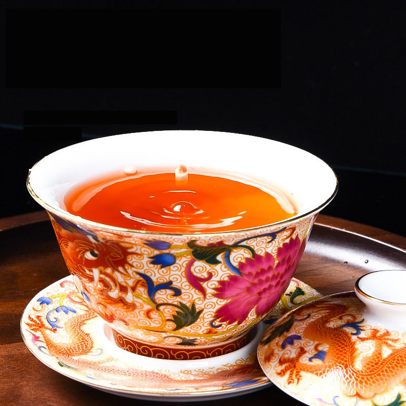 Gaiwan in use, demonstrating the unique brewing method for tea enthusiasts.