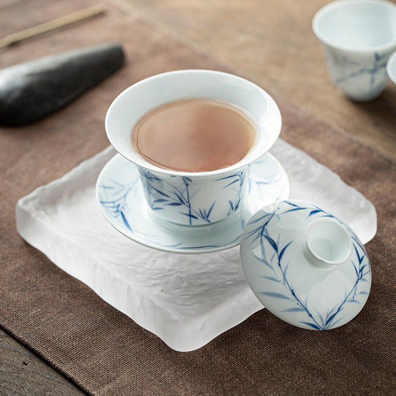 Side view of porcelain gaiwan showcasing its delicate craftsmanship