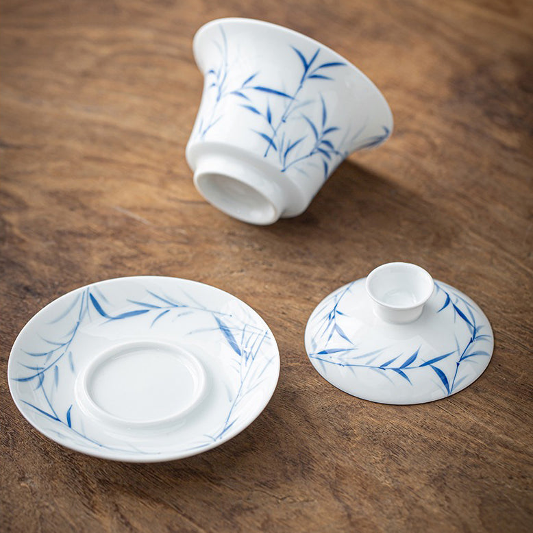 Side view of porcelain gaiwan showcasing its delicate craftsmanship