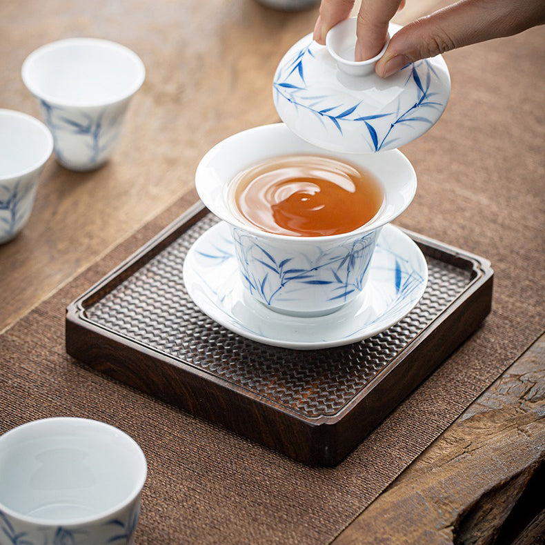 Gaiwan with lid and saucer, ready for tea brewing