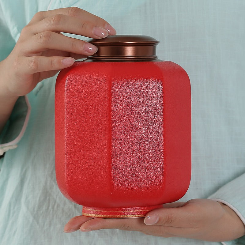 Stylish tea storage box showing eight-sided shape and decorative details