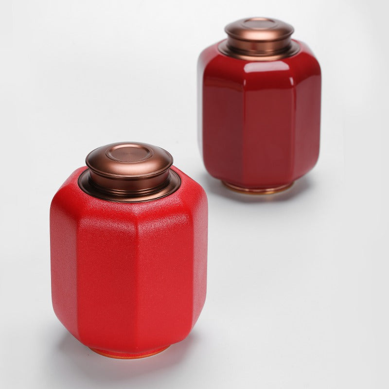 Stylish tea storage box showing eight-sided shape and decorative details