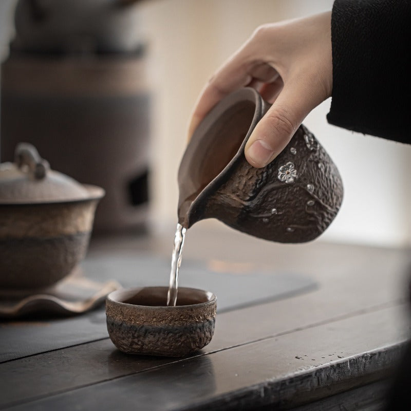 Plum Blossom Rock Clay Extra-Large Tea Cup showcasing plum blossom design