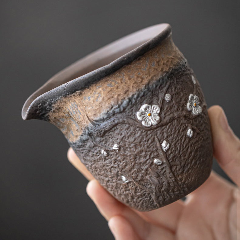Plum Blossom Rock Clay Extra-Large Tea Cup showcasing plum blossom design